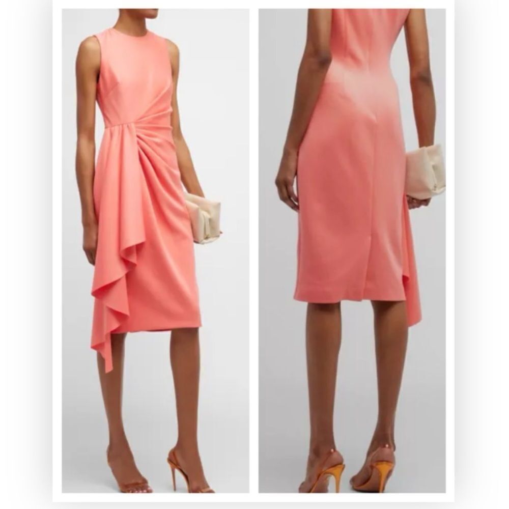 Badgley Mischka Women's Pink Pleated Sleeveless Draped Midi Dress Size 10 $440